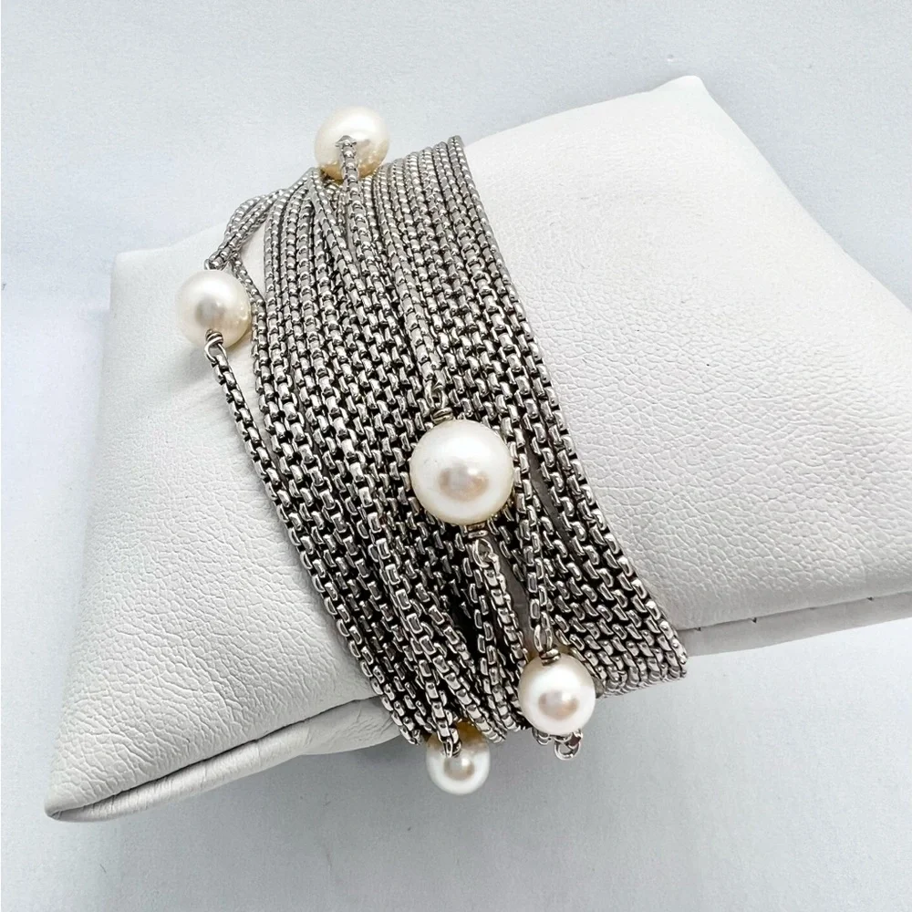 David Yurman Sixteen-Row Chain Bracelet with Pearls - Picture 2 of 13